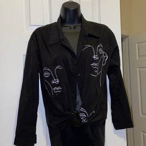 Abstract Face Button Down